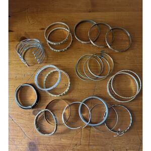 Mixed Metal Bangle Bracelet Lot Gold Silver Rhinestone Thin Stackable Jewelry